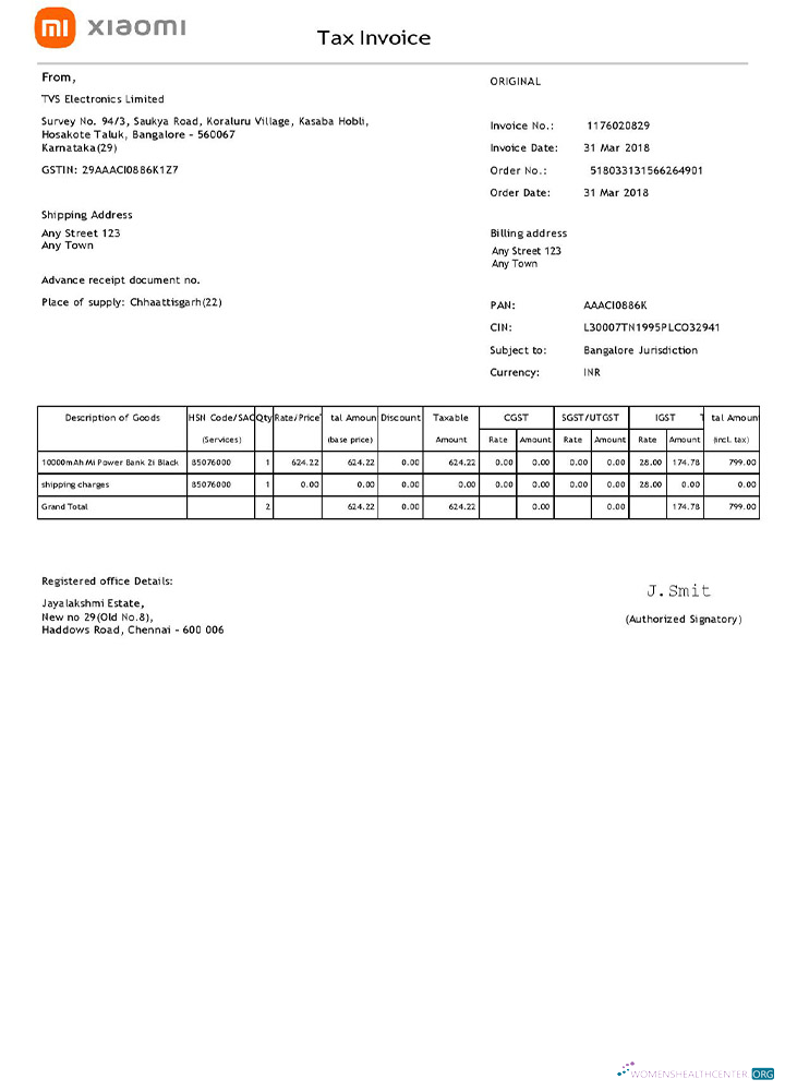 Download USA Xiaomi invoice template Photoshop template